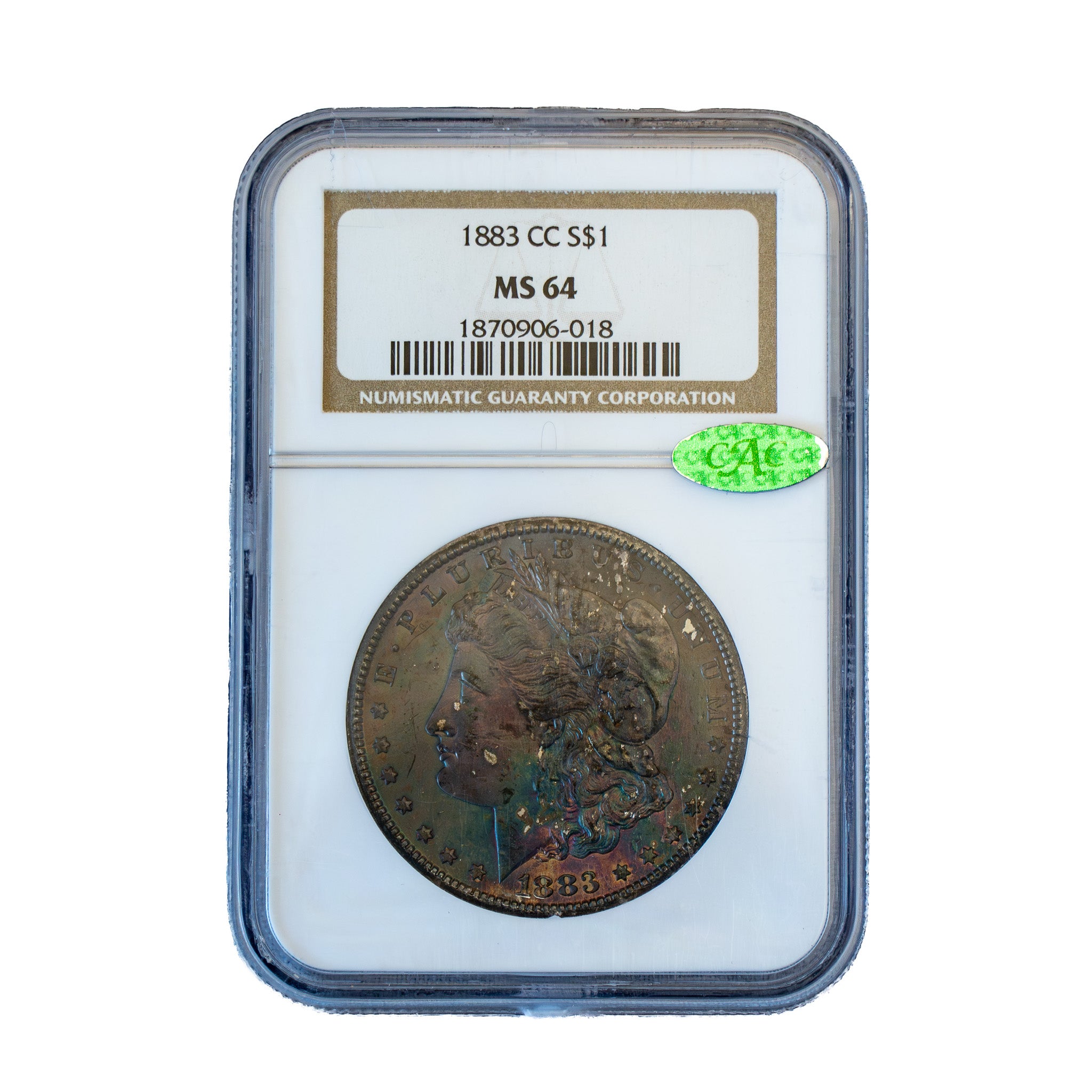 1883 $1.00 Toned Morgan Silver Dollar CC - NGC MS64, CAC