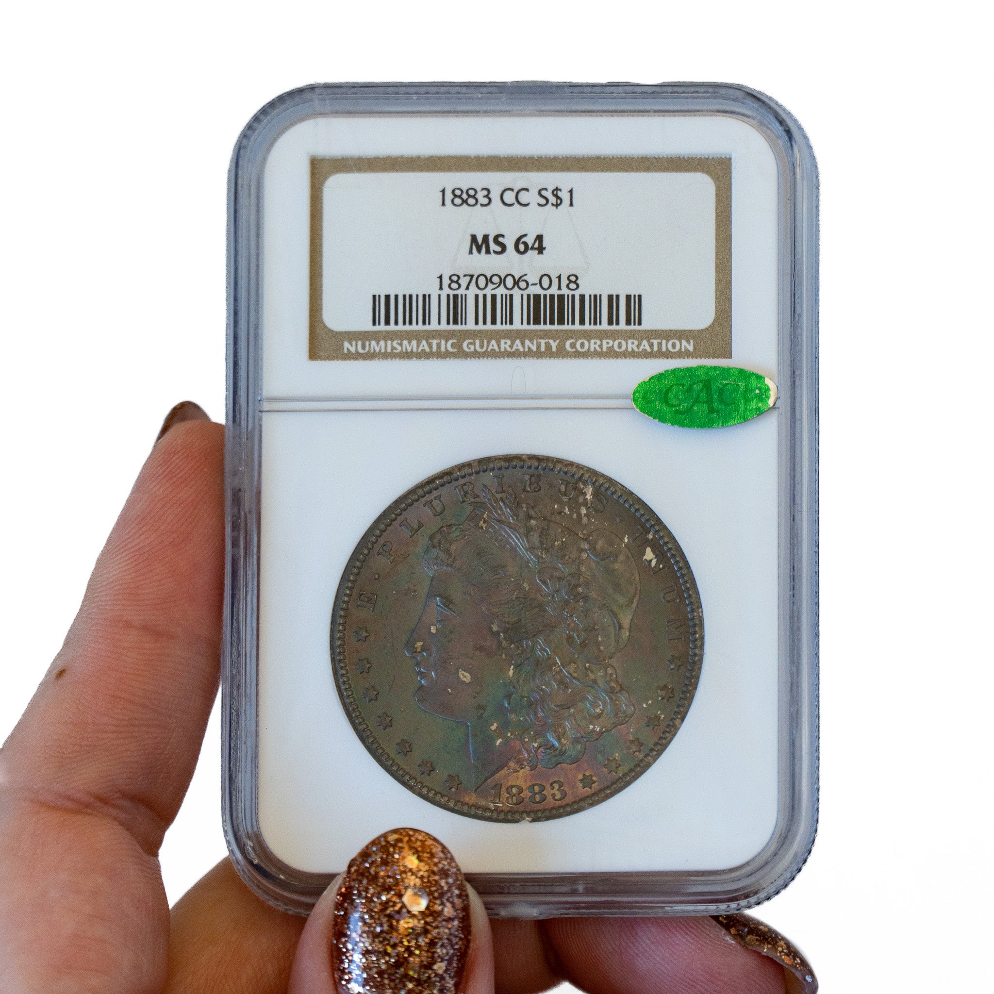 1883 $1.00 Toned Morgan Silver Dollar CC - NGC MS64, CAC