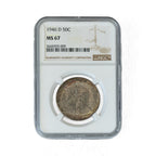 1946 $0.50 toned Walking Liberty Half Dollar D, NGC MS67