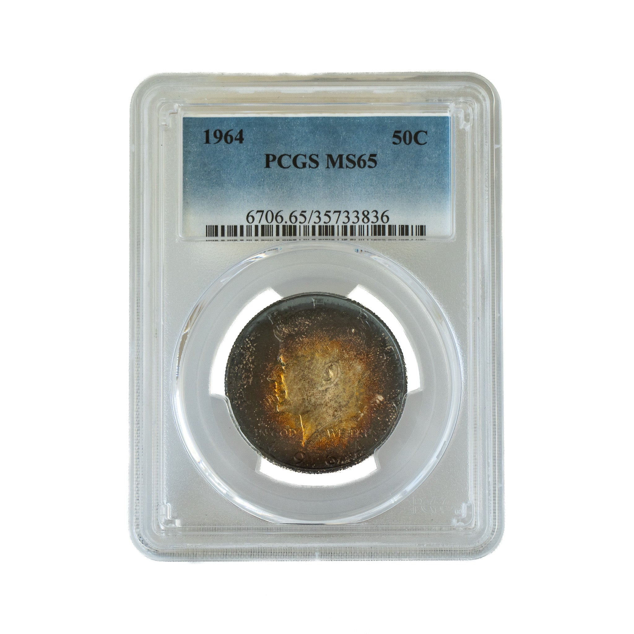 1964 $0.50 Toned Kennedy Half Dollar - PCGS MS65